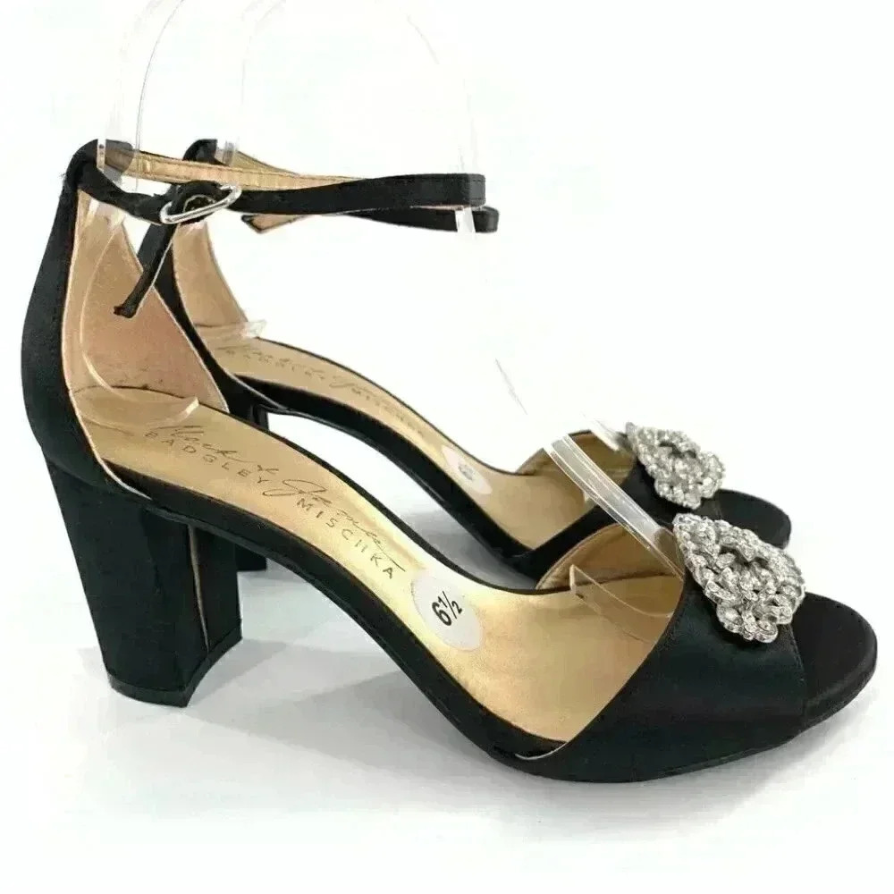 Badgley Mischka mark and James womens heels size 6.5 black satin formal party - Picture 13 of 13